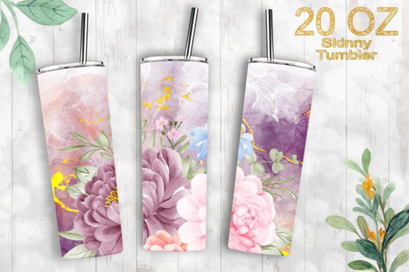 20oz Skinny Tumbler Flower Agate Borders