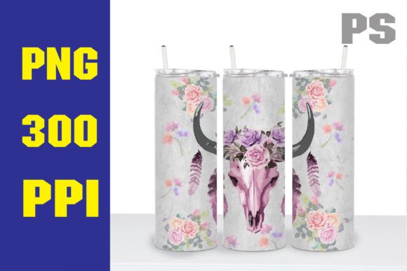 Floral Western Tumbler Design Cow Skull