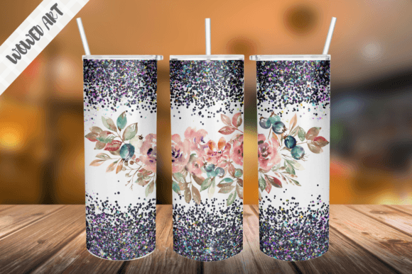 Glitter Flower Skinny Tumbler Wrap