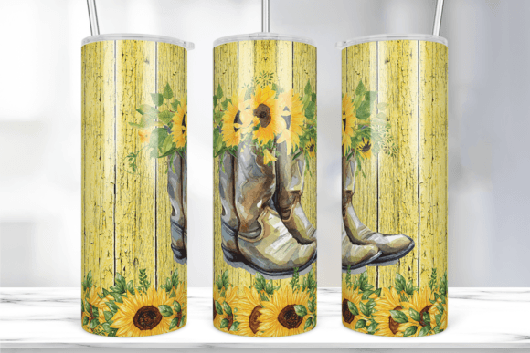 Wood Cowboy Boots Sunflower Tumbler Wrap